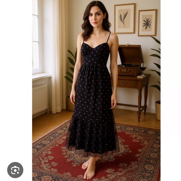 Betsey Johnson Dresses & Skirts - NWT Betsey Johnson Midi Dress Women 10 Black Foil Lip Print Tulle Bustier